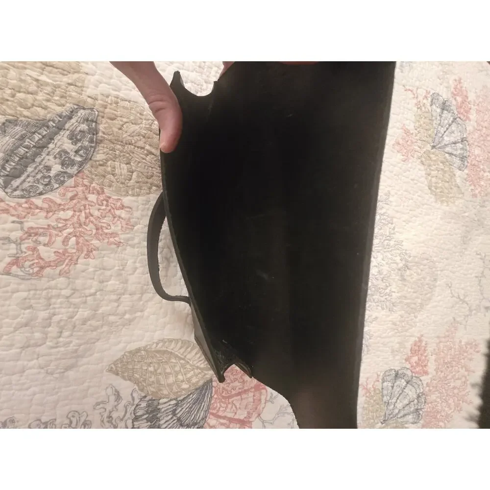San Filipino Black Leather Clutch Purse Evening or Day Bag With Handle- Handmade
